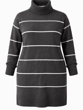 Ava & Viv Sweater Dress 1X Gray Striped Turtleneck Cozy Knit Tunic